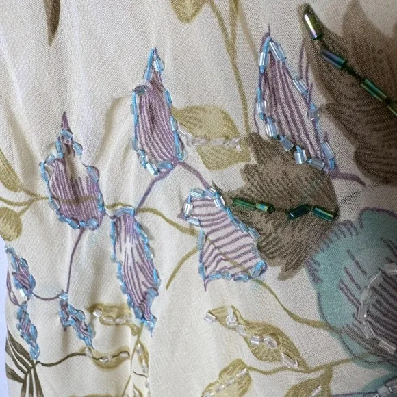 Y2K Floral Midi Dress Beaded Sz M / S Drape Cowl Babydoll Cottage Fairy READ - Picture 4 of 16